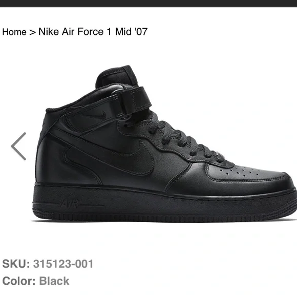 Nike Air Force 1 Mens Mid 07' Black Sneaker Shoes